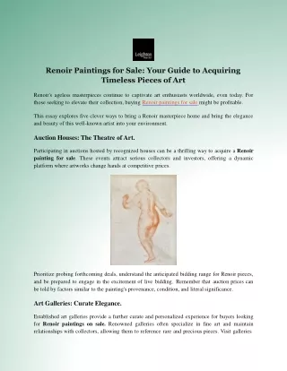 Renoir Paintings for Sale Your Guide to Acquiring Timeless Pieces of Art