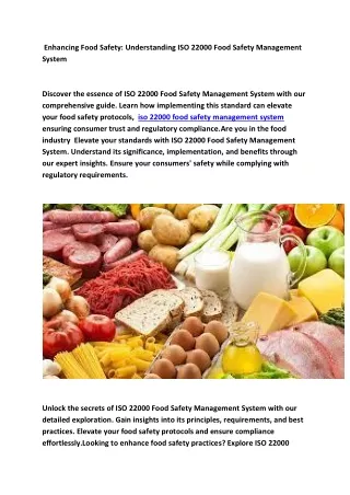 Enhancing Food Safety: Understanding ISO 22000 Food Safety Management System