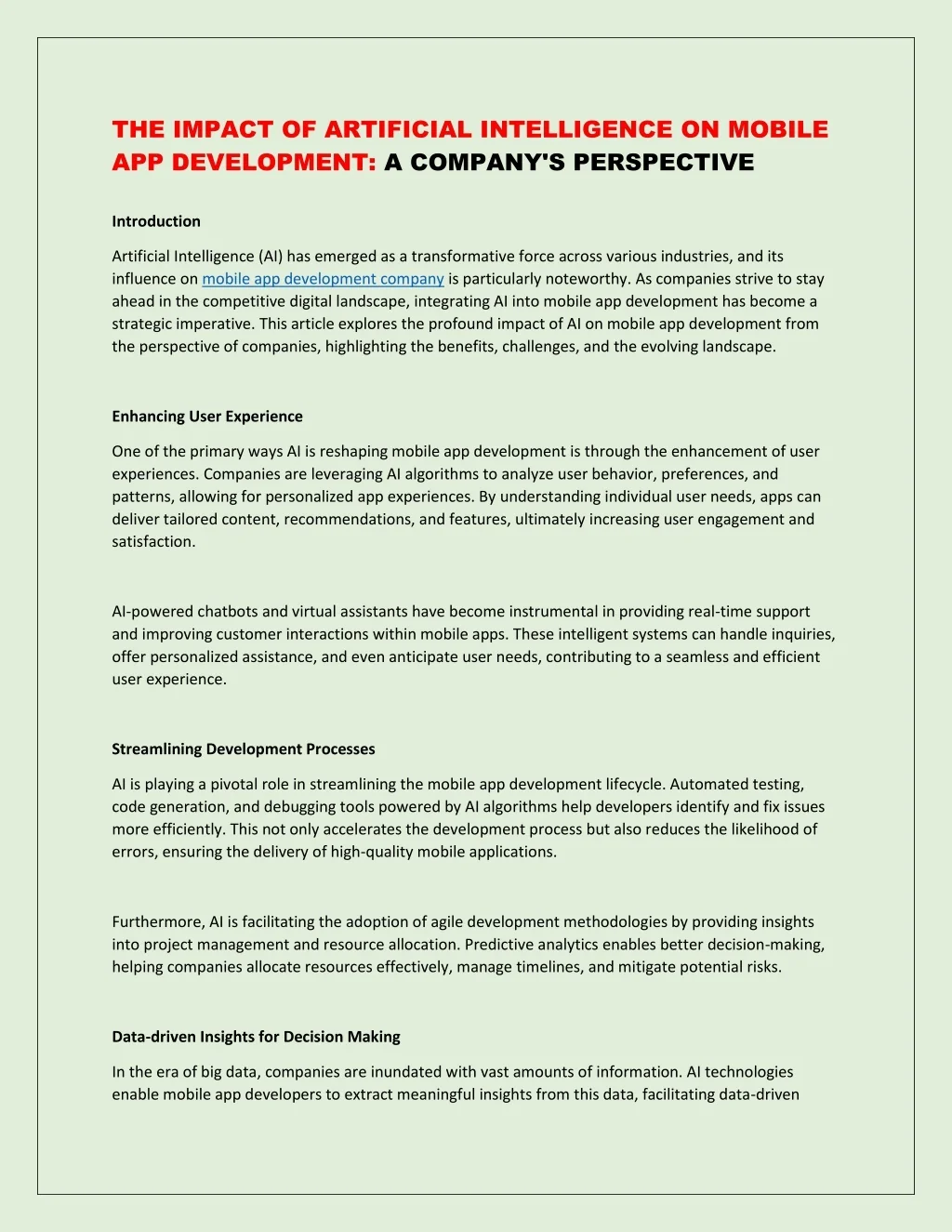 PPT - The Impact of Artificial Intelligence on Mobile App Development ...