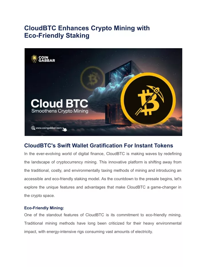 cloudbtc enhances crypto mining with eco friendly