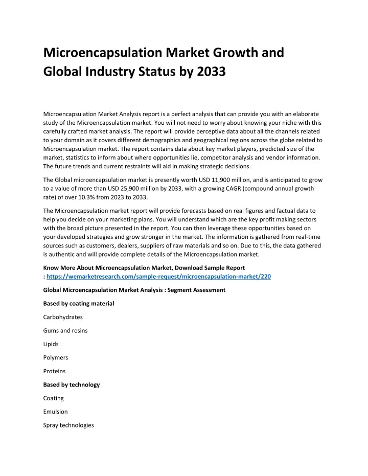 microencapsulation market growth and global