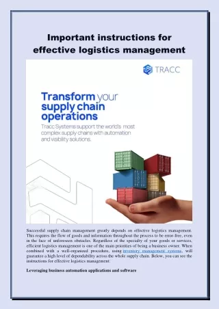 Important instructions for effective logistics management