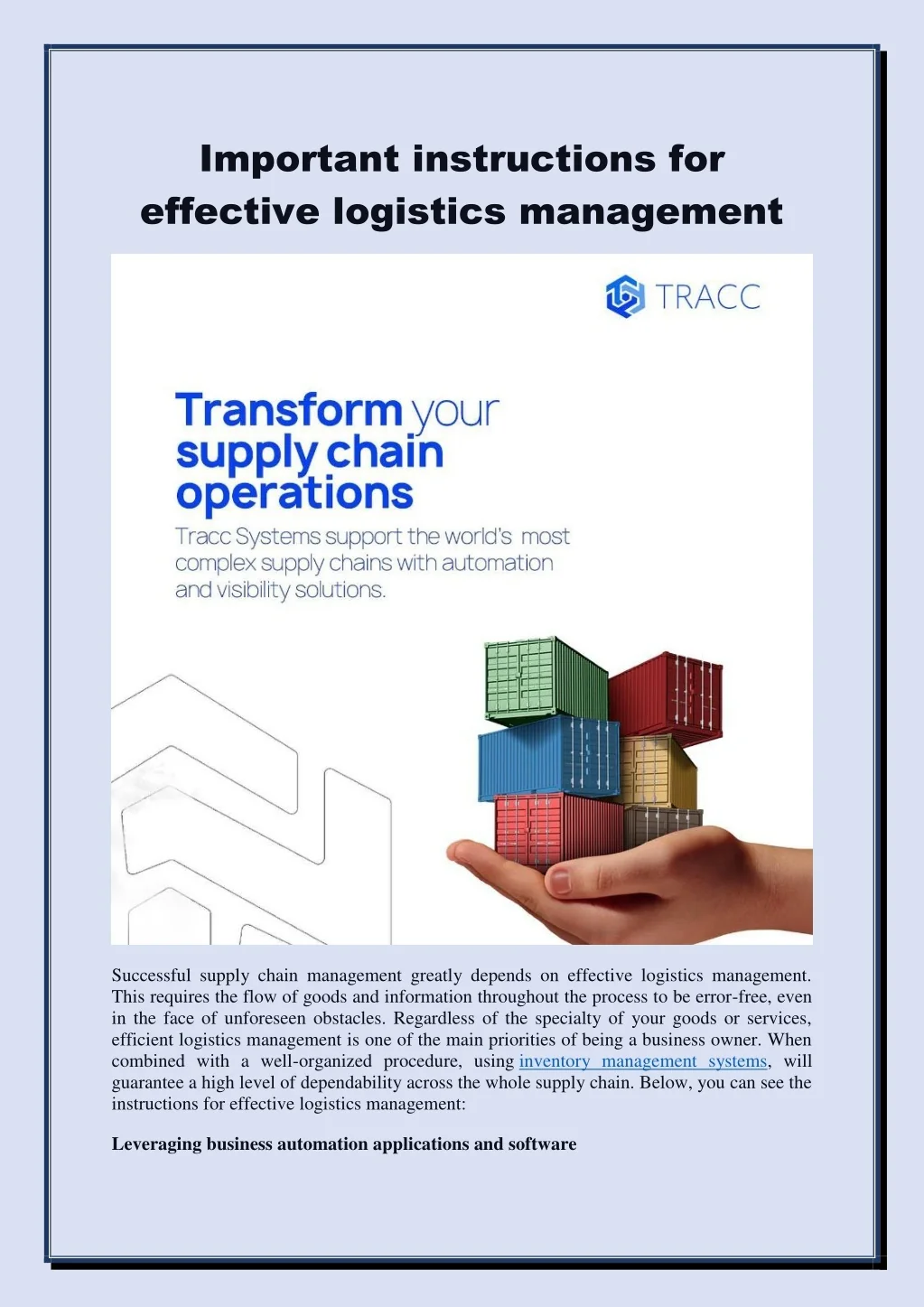 PPT - Important instructions for effective logistics management ...