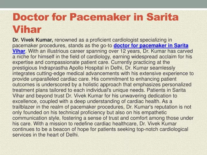 doctor for pacemaker in sarita vihar