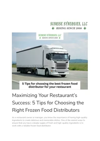 Maximizing Your Restaurant’s Success 5 Tips for Choosing the Right Frozen Food Distributors