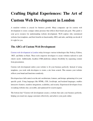 Crafting Digital Experiences: The Art of Custom Web Development in LondonS