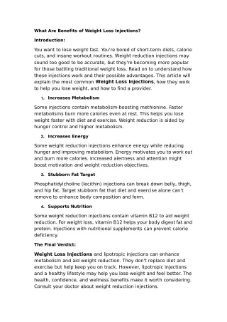 What Are Benefits of Weight Loss Injections