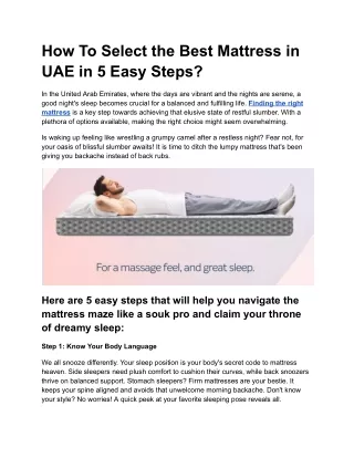 How To Select the Best Mattress in UAE in 5 Easy Steps