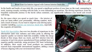 Boost Your Car Interior Appeal with Custom Interior Dash Kits