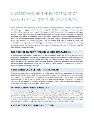 Understanding the Importance of Quality Tires in Mining Operations