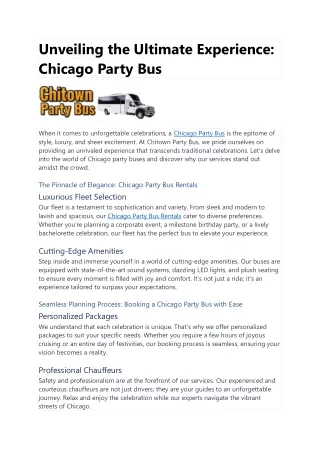 Unveiling the Ultimate Experience: Chicago Party Bus