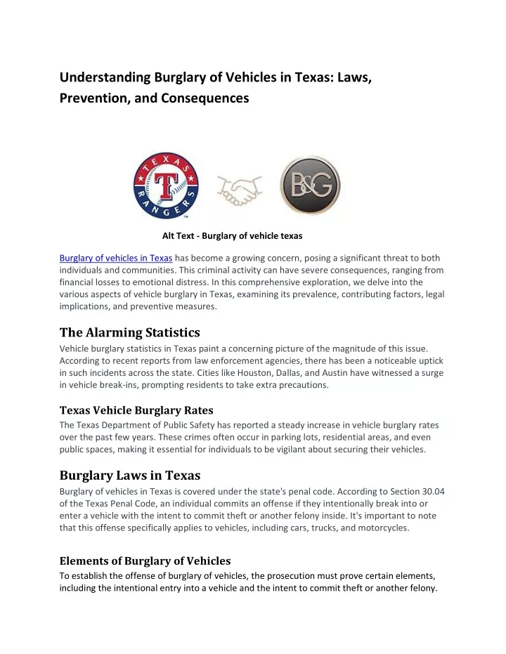 understanding burglary of vehicles in texas laws