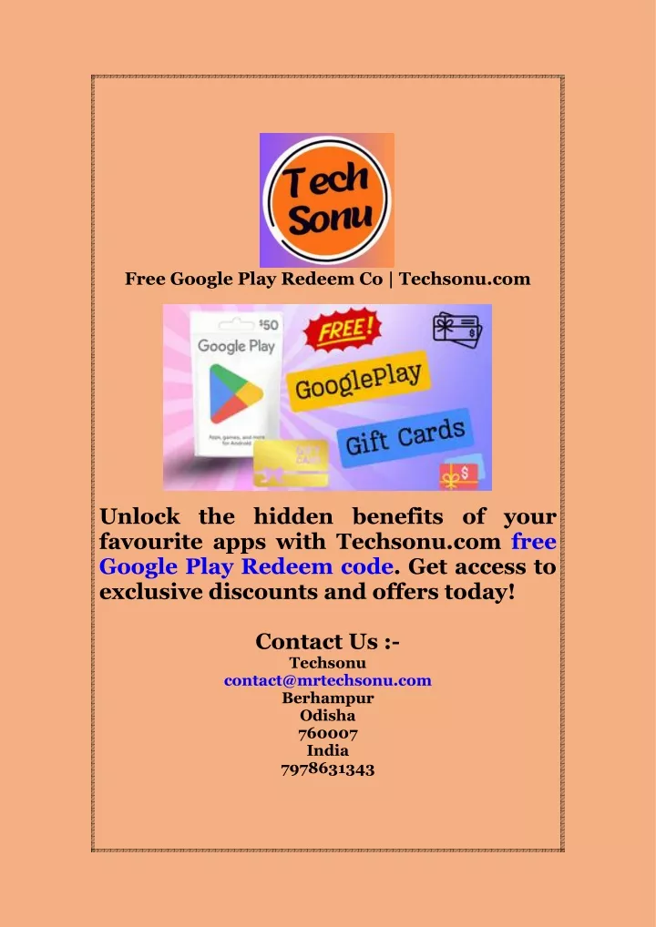 free google play redeem co techsonu com