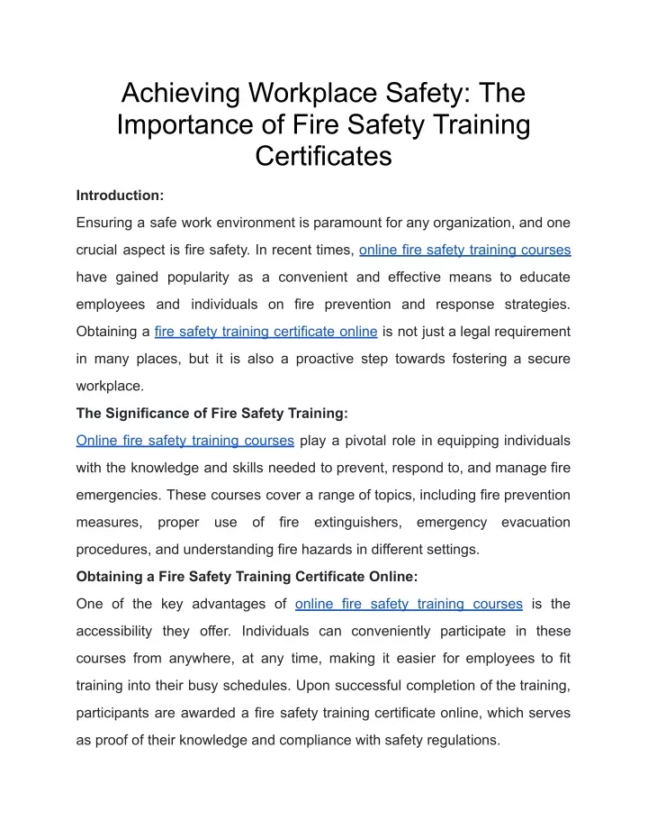 achieving workplace safety the importance of fire