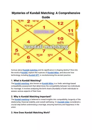 Mysteries of Kundali Matching: A Comprehensive Guide
