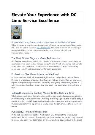 Elevate Your Experience with DC Limo Service Excellence