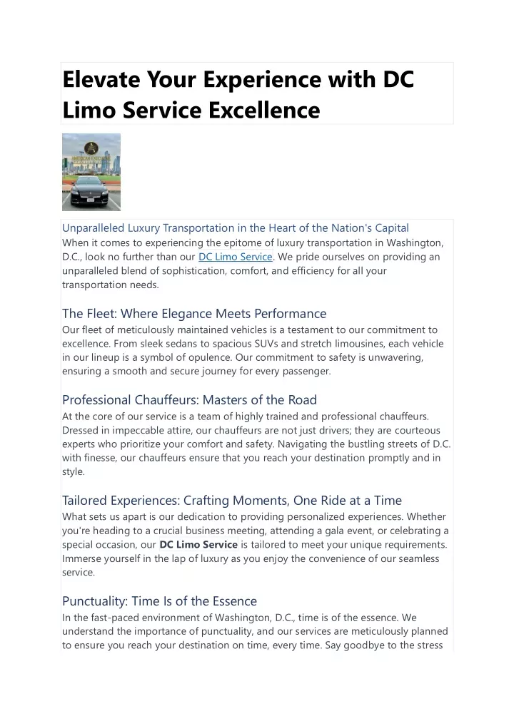elevate your experience with dc limo service