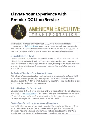 Elevate Your Experience with Premier DC Limo Service