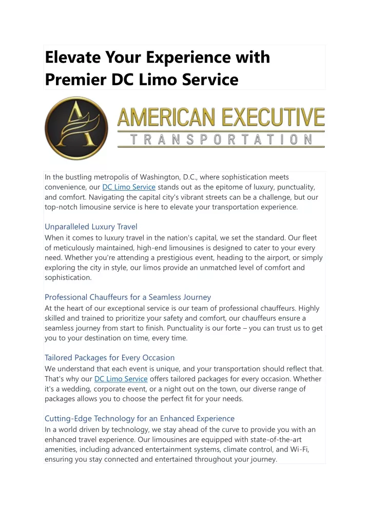 elevate your experience with premier dc limo