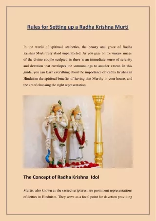 Rules for Setting up a Radha Krishna Murti