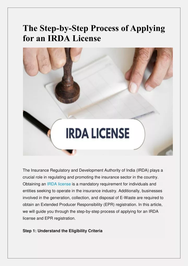 the step by step process of applying for an irda
