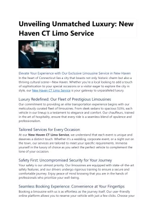 Unveiling Unmatched Luxury: New Haven CT Limo Service