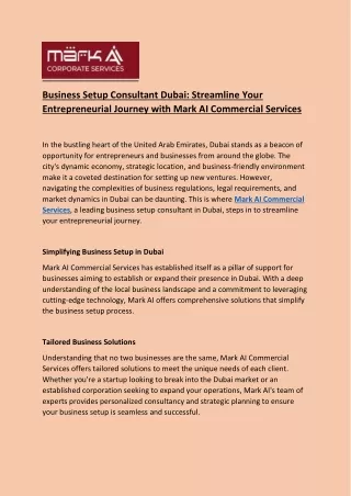 Business Setup Consultant Dubai - Streamline Your Entrepreneurial Journey with Mark AI Commercial Services