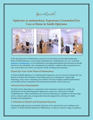 Opticians in malmesbury: Experience Unmatched Eye Care at Haine & Smith Optician