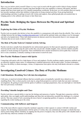 Psychic Mediums and Criminal Activity Addressing: How Spirits Help in Examinatio