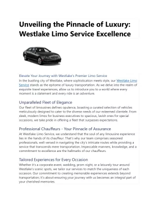 Unveiling the Pinnacle of Luxury: Westlake Limo Service Excellence