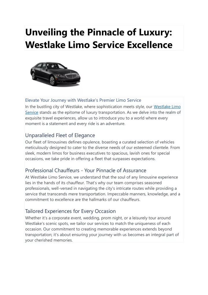 unveiling the pinnacle of luxury westlake limo