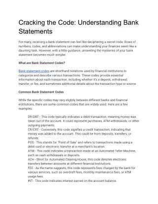 Understanding Bank Statement