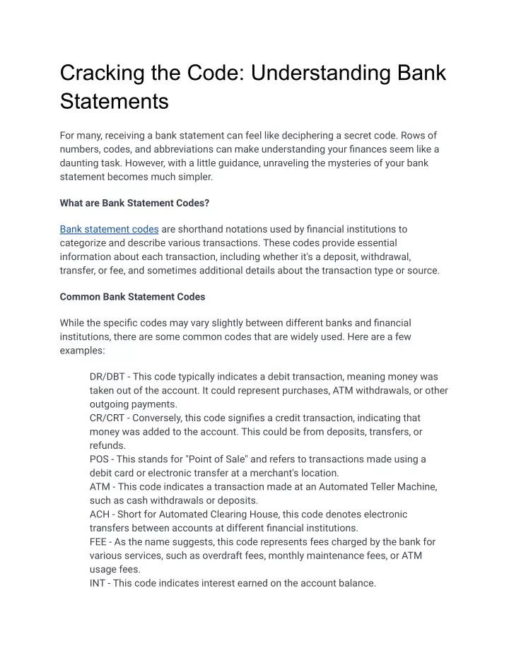 cracking the code understanding bank statements