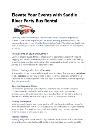 Elevate Your Events with Saddle River Party Bus Rental
