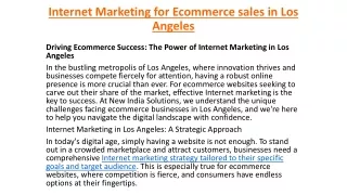 Internet Marketing for Ecommerce sales in Los Angeles