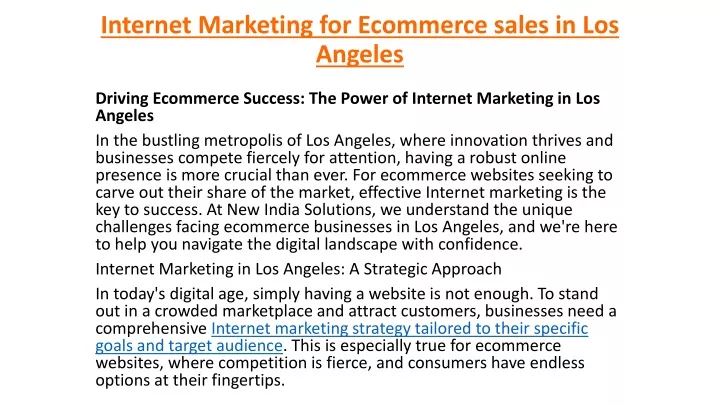 internet marketing for ecommerce sales in los angeles