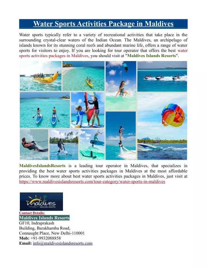 water sports activities package in maldives