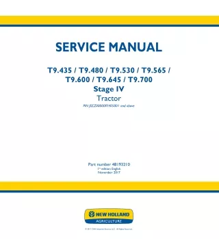 New Holland T9.600 Stage IV Tractor Service Repair Manual