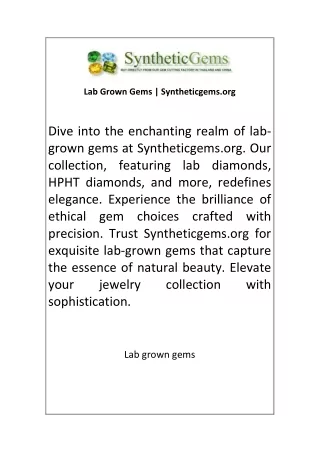 Lab Grown Gems Syntheticgems org