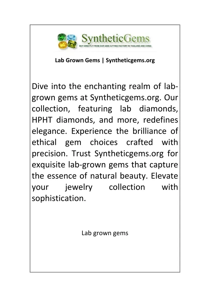 lab grown gems syntheticgems org