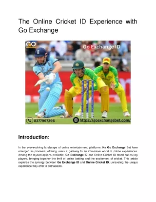 The Online Cricket ID Experience with     Go Exchange