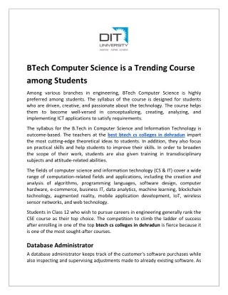 BTech Computer Science is a Trending Course among Students
