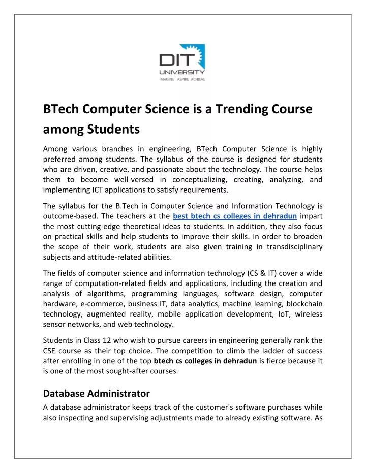 btech computer science is a trending course among
