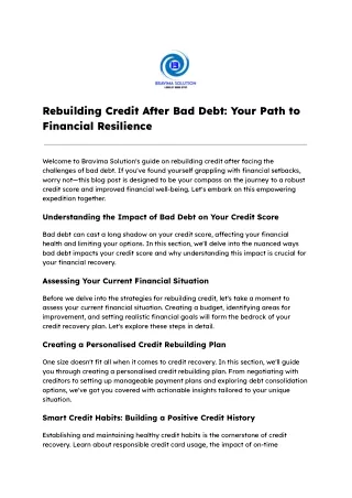 Rebuilding Credit After Bad Debt