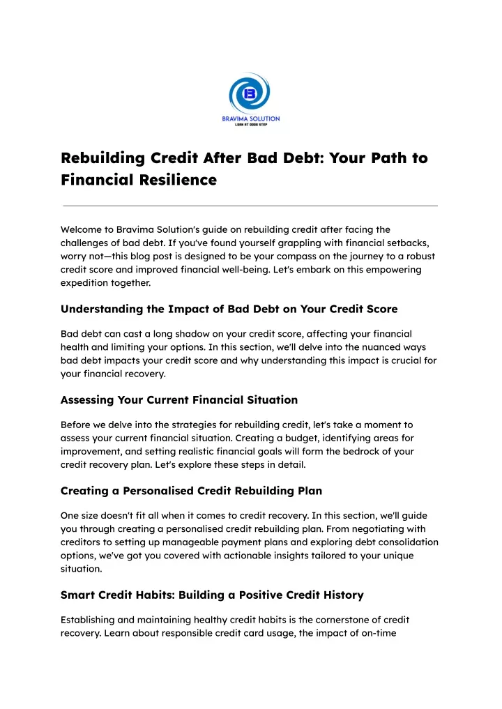 rebuilding credit after bad debt your path