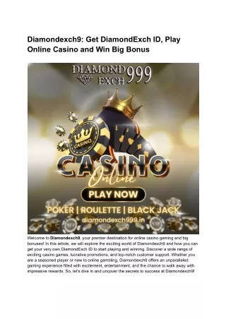 Diamondexch9_ Get DiamondExch ID, Play Online Casino and Win Big Bonus