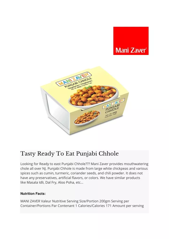 tasty ready to eat punjabi chhole