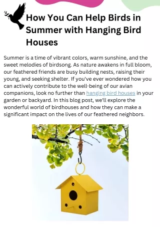 How You Can Help Birds in Summer with Hanging Bird Houses