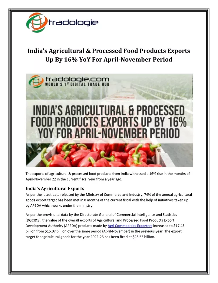 india s agricultural processed food products
