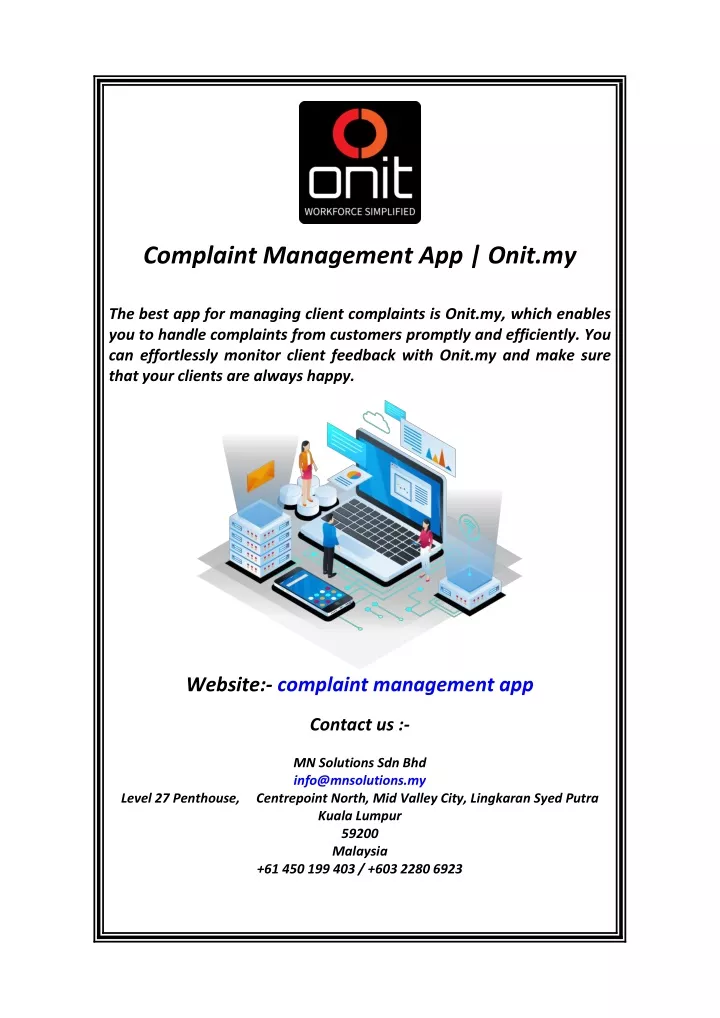 complaint management app onit my